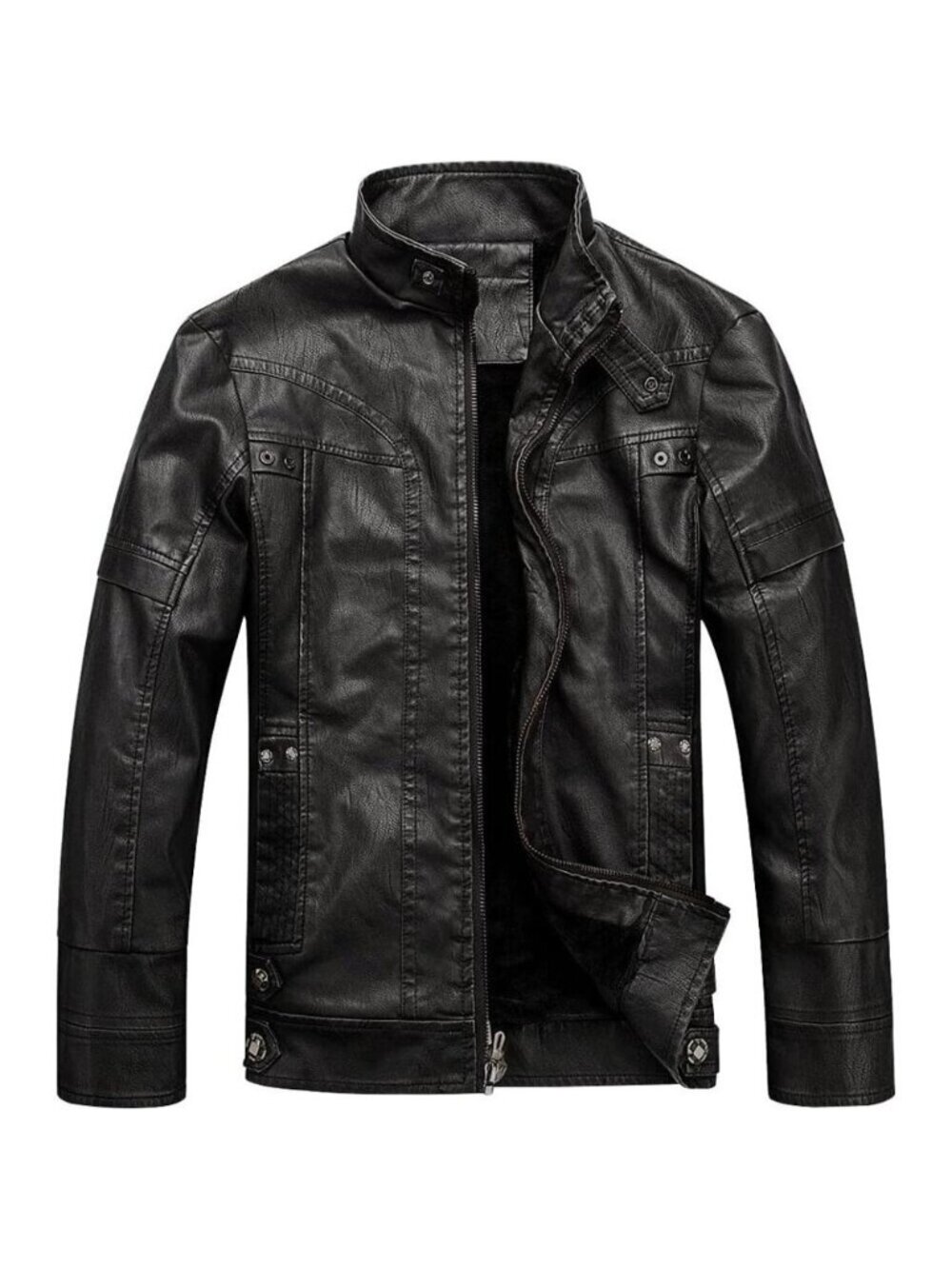 Brand New Men's Black Leather WULFUL Moto Biker PU Jacket Medium Stand Collar